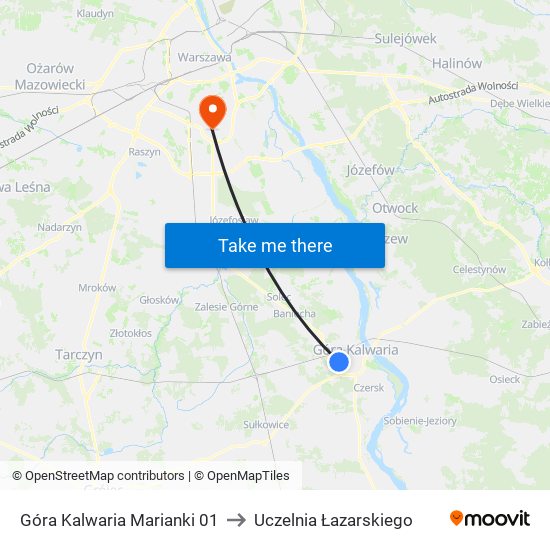 Góra Kalwaria Marianki 01 to Uczelnia Łazarskiego map