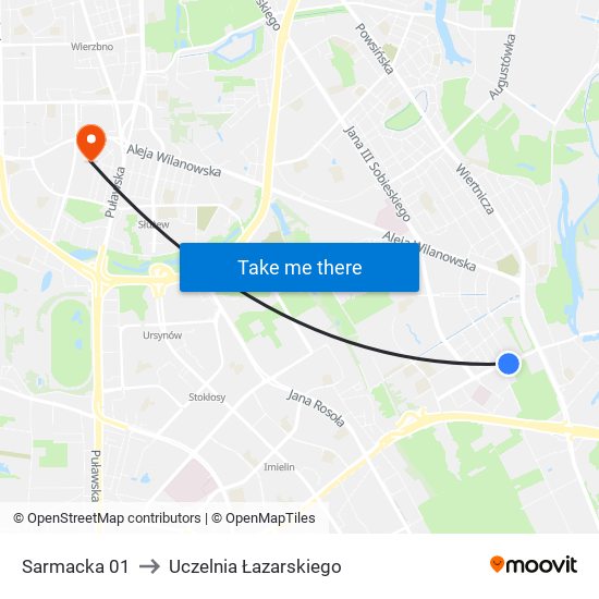 Sarmacka 01 to Uczelnia Łazarskiego map