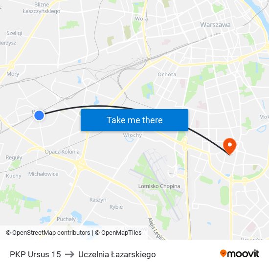 PKP Ursus 15 to Uczelnia Łazarskiego map