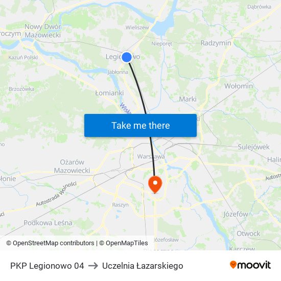 PKP Legionowo 04 to Uczelnia Łazarskiego map