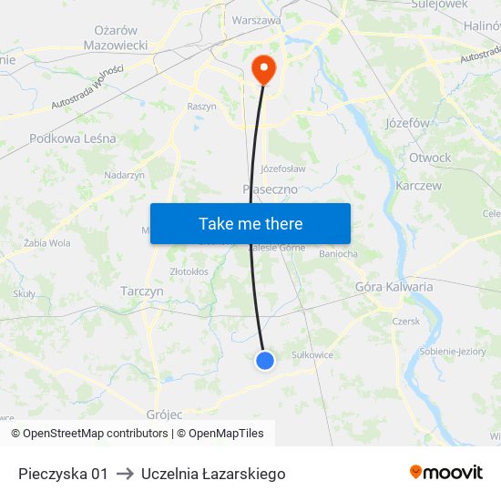 Pieczyska to Uczelnia Łazarskiego map