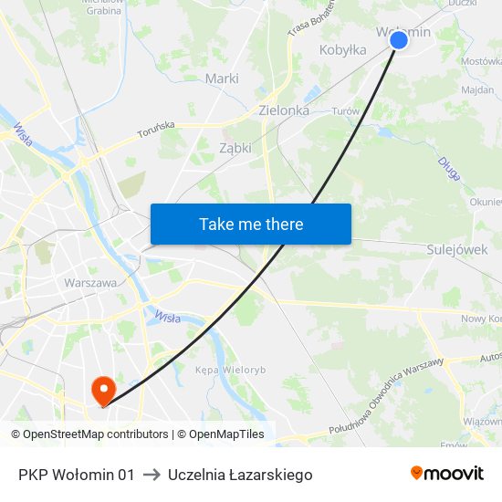 PKP Wołomin 01 to Uczelnia Łazarskiego map