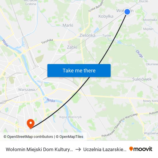 Wołomin Miejski Dom Kultury 02 to Uczelnia Łazarskiego map