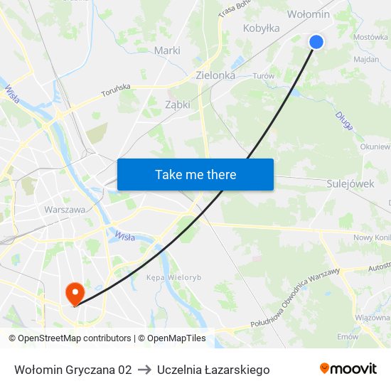 Wołomin Gryczana 02 to Uczelnia Łazarskiego map