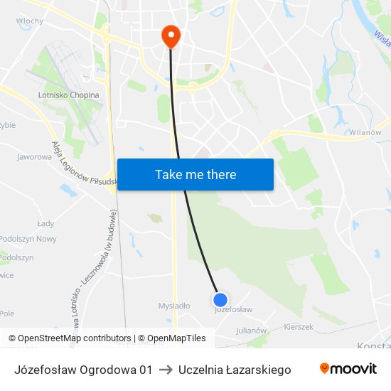 Józefosław Ogrodowa to Uczelnia Łazarskiego map