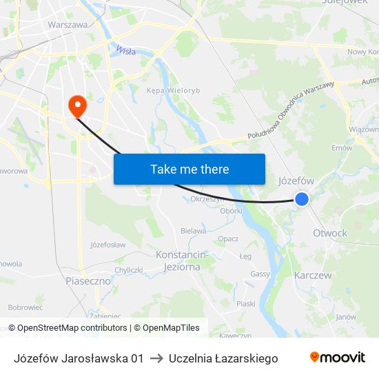 Józefów Jarosławska 01 to Uczelnia Łazarskiego map