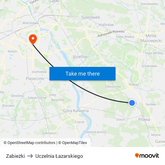 Zabieżki to Uczelnia Łazarskiego map