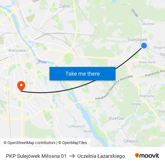 PKP Sulejówek Miłosna 01 to Uczelnia Łazarskiego map