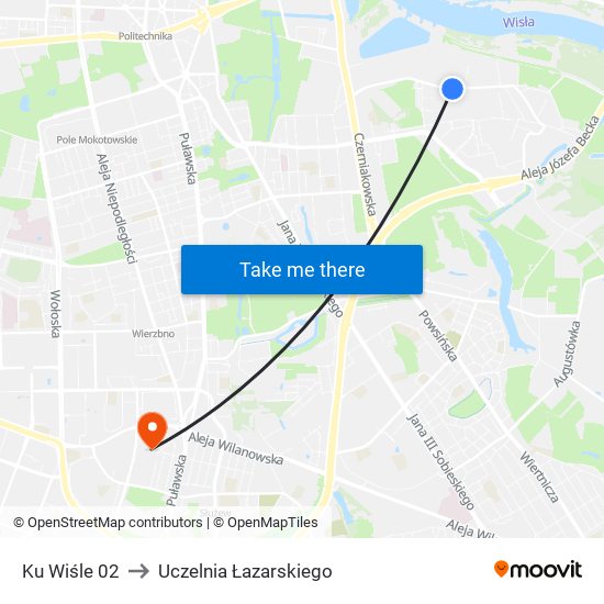 Ku Wiśle 02 to Uczelnia Łazarskiego map