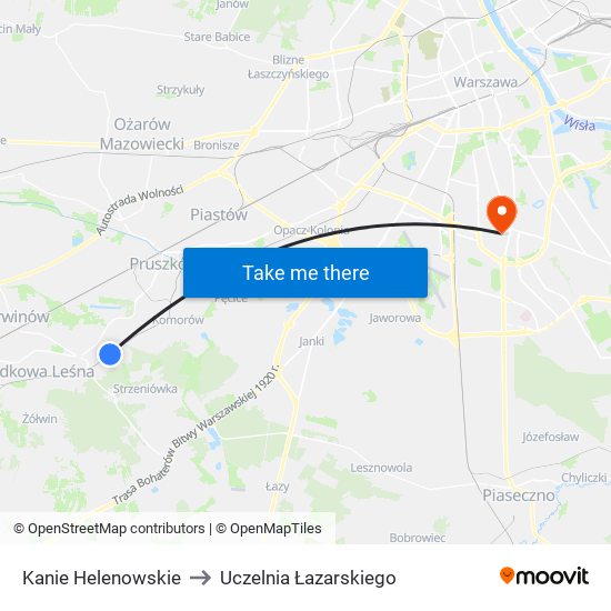 Kanie Helenowskie to Uczelnia Łazarskiego map