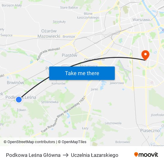 Podkowa Leśna Główna to Uczelnia Łazarskiego map