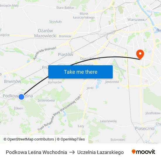 Podkowa Leśna Wschodnia to Uczelnia Łazarskiego map