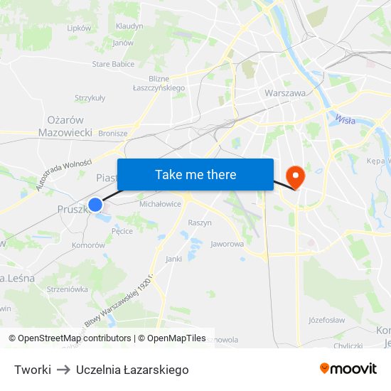 Tworki to Uczelnia Łazarskiego map