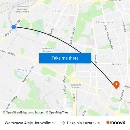 Warszawa Aleje Jerozolimskie to Uczelnia Łazarskiego map