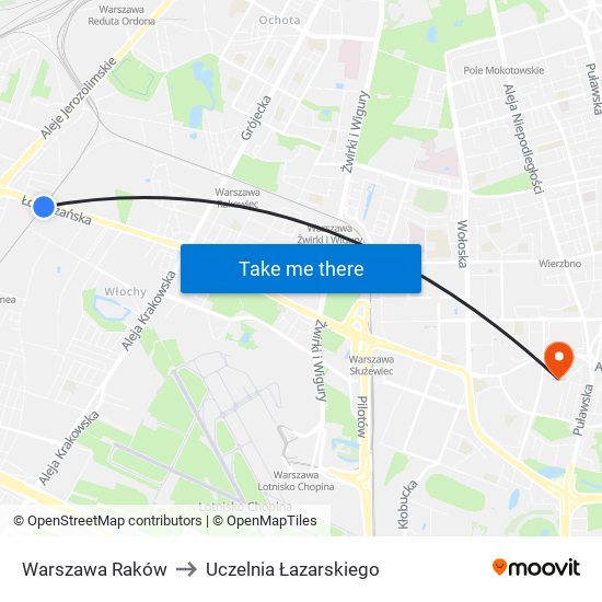 Warszawa Raków to Uczelnia Łazarskiego map