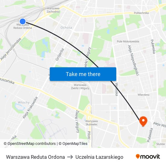Warszawa Reduta Ordona to Uczelnia Łazarskiego map