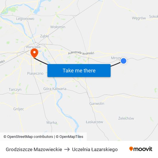 Grodziszcze Mazowieckie to Uczelnia Łazarskiego map