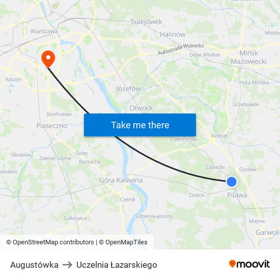 Augustówka to Uczelnia Łazarskiego map