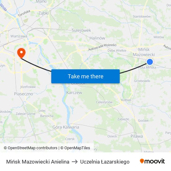 Mińsk Mazowiecki Anielina to Uczelnia Łazarskiego map