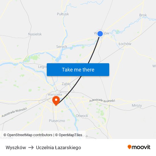 Wyszków to Uczelnia Łazarskiego map