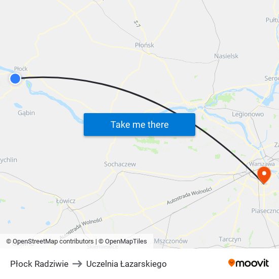 Płock Radziwie to Uczelnia Łazarskiego map