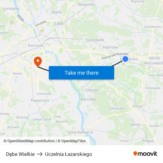 Dębe Wielkie to Uczelnia Łazarskiego map