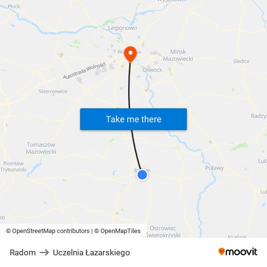 Radom to Uczelnia Łazarskiego map