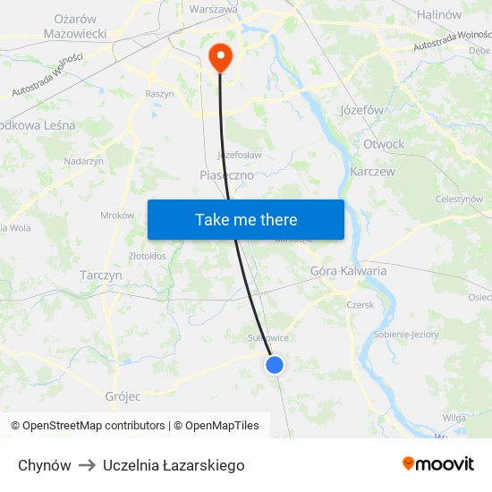 Chynów to Uczelnia Łazarskiego map