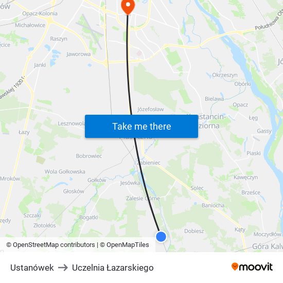 Ustanówek to Uczelnia Łazarskiego map