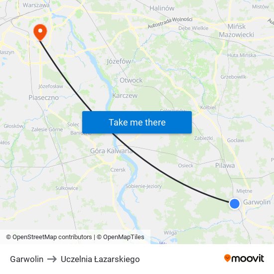 Garwolin to Uczelnia Łazarskiego map