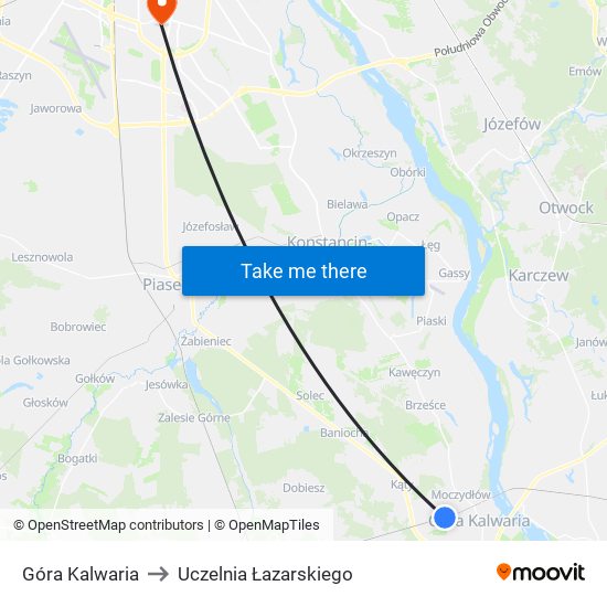 Góra Kalwaria to Uczelnia Łazarskiego map