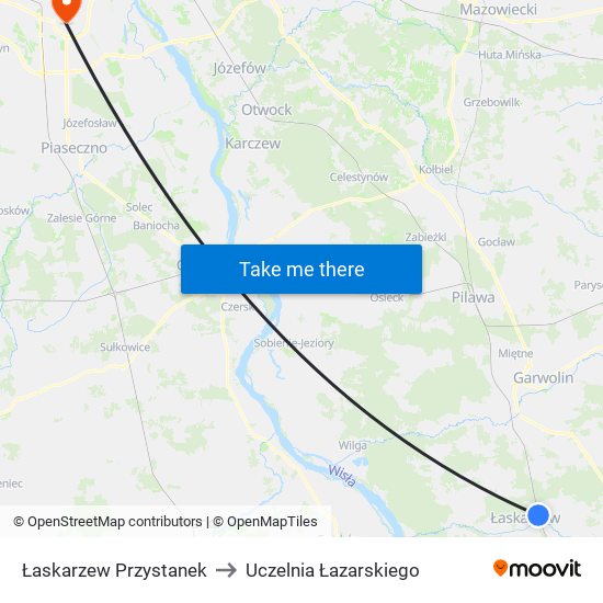 Łaskarzew Przystanek to Uczelnia Łazarskiego map