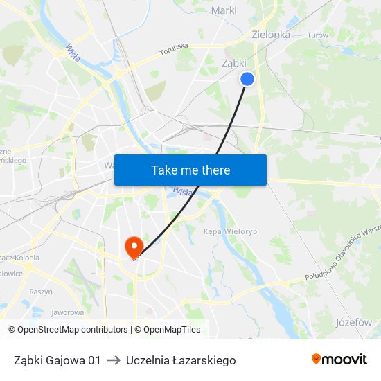 Ząbki Gajowa 01 to Uczelnia Łazarskiego map