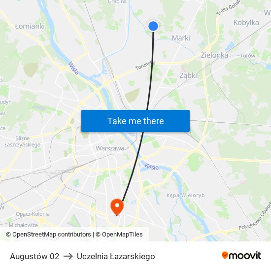 Augustów 02 to Uczelnia Łazarskiego map