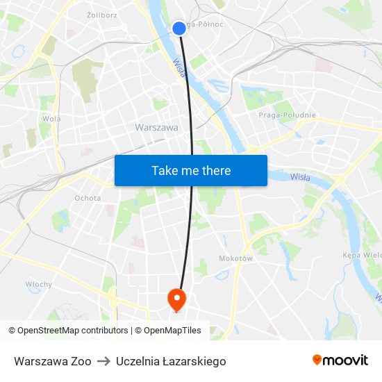 Warszawa Zoo to Uczelnia Łazarskiego map