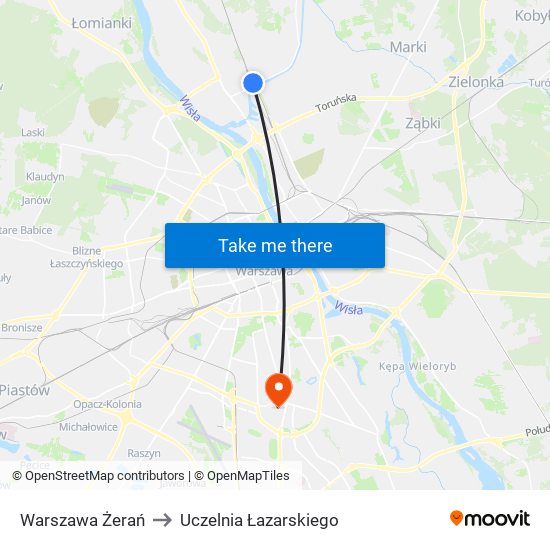 Warszawa Żerań to Uczelnia Łazarskiego map