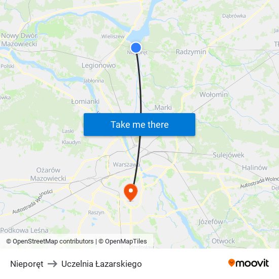 Nieporęt to Uczelnia Łazarskiego map