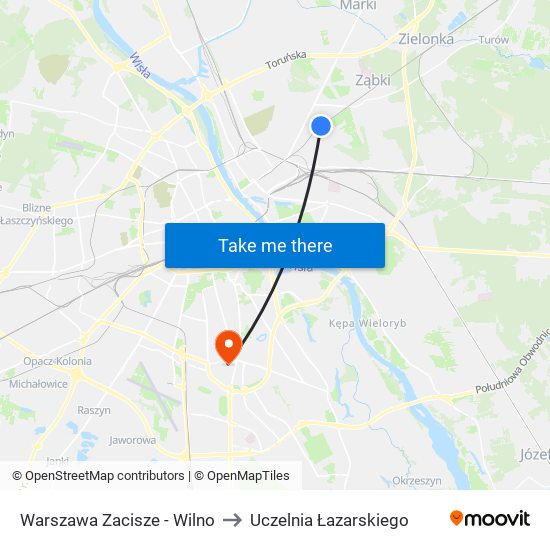 Warszawa Zacisze - Wilno to Uczelnia Łazarskiego map