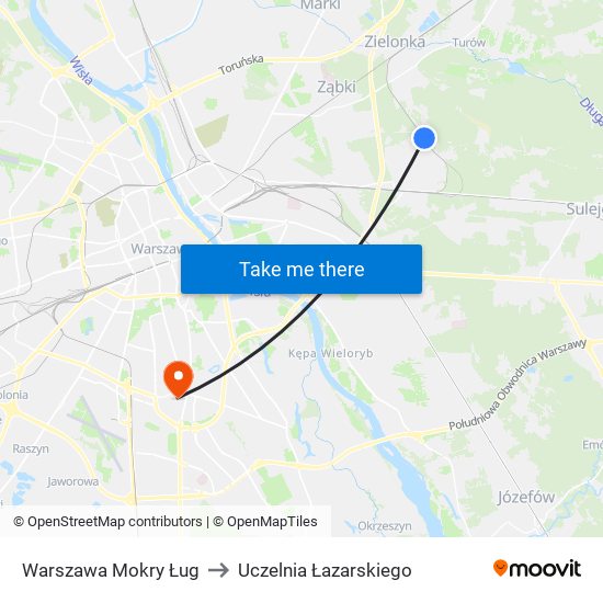 Warszawa Mokry Ług to Uczelnia Łazarskiego map