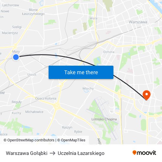 Warszawa Gołąbki to Uczelnia Łazarskiego map