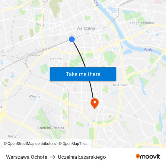 Warszawa Ochota to Uczelnia Łazarskiego map