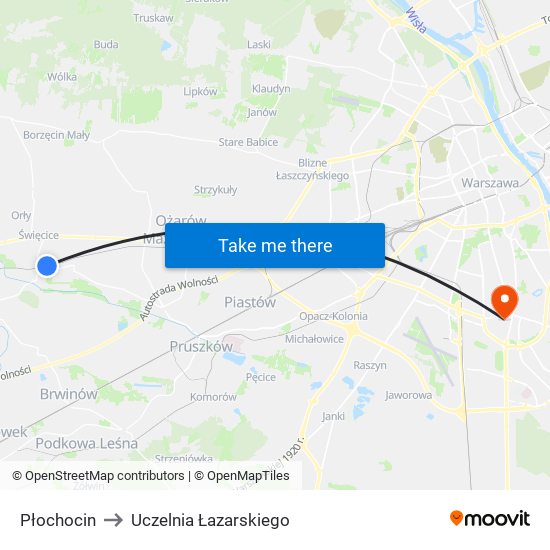 Płochocin to Uczelnia Łazarskiego map