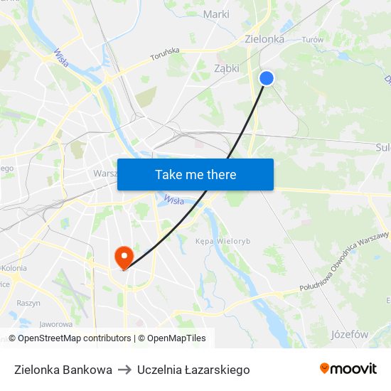 Zielonka Bankowa to Uczelnia Łazarskiego map