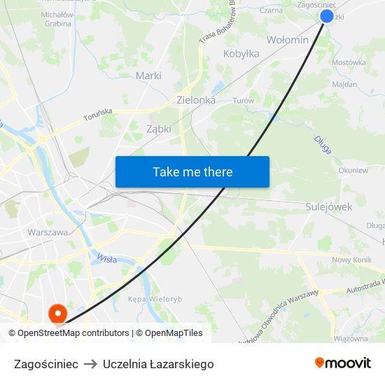 Zagościniec to Uczelnia Łazarskiego map