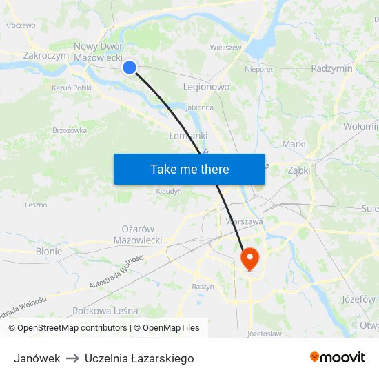 Janówek to Uczelnia Łazarskiego map