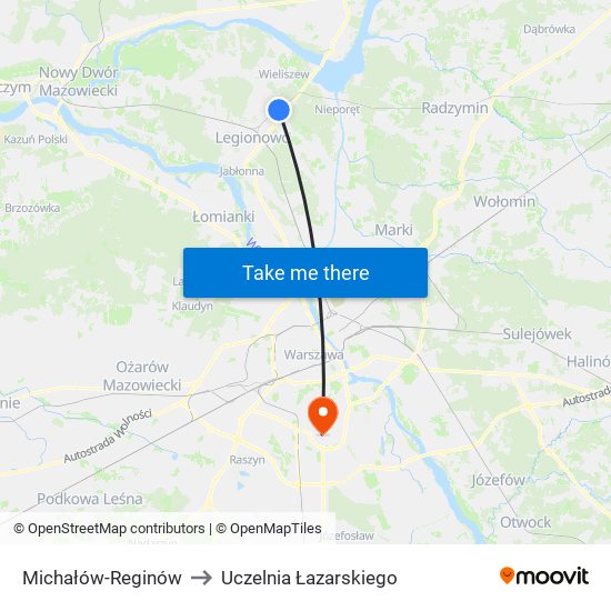 Michałów-Reginów to Uczelnia Łazarskiego map