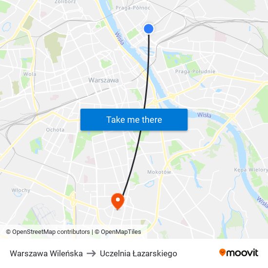 Warszawa Wileńska to Uczelnia Łazarskiego map