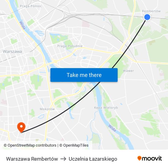 Warszawa Rembertów to Uczelnia Łazarskiego map