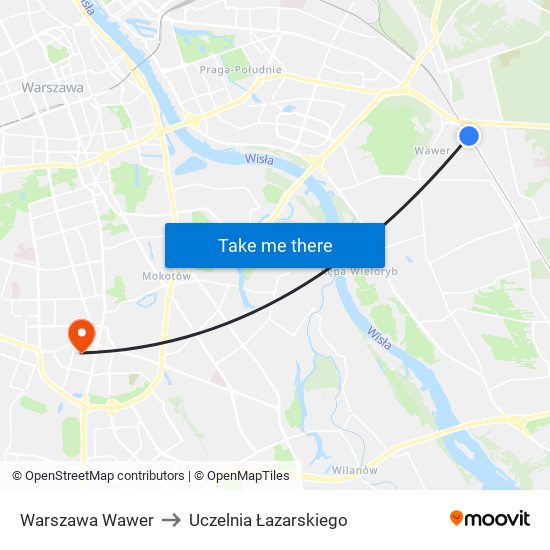 Warszawa Wawer to Uczelnia Łazarskiego map