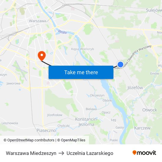 Warszawa Miedzeszyn to Uczelnia Łazarskiego map